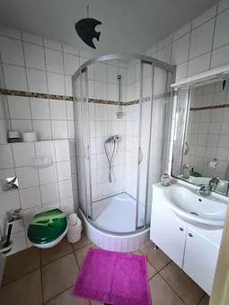 Toilette mit Waschtisch und Dusche 