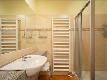 Das Bad mit Dusche und WC