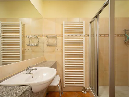 Das Bad mit Dusche und WC