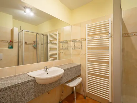 Das Bad mit Dusche und WC