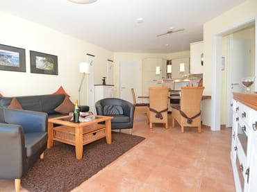 Wohnbereich mit angrenzender Küchenzeile