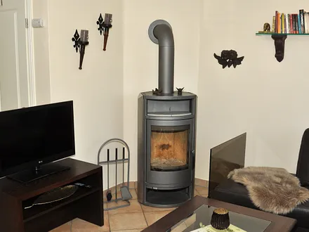 Wohnbereich mit TV und Kamin