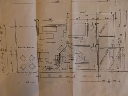 Grundriss der Wohnung und Terrasse