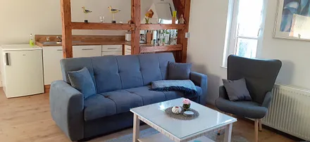 Wohnzimmer mit angrenzender Küche