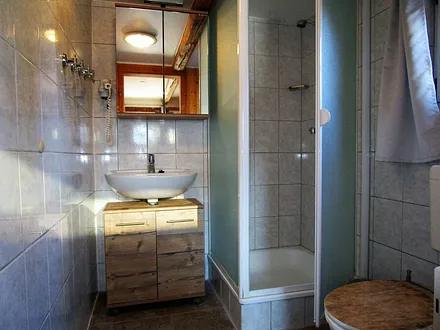 Duschbad und WC in edlem Holzdesign