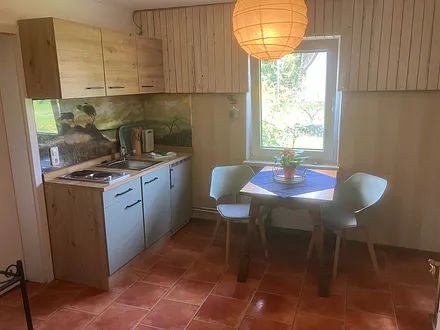 Küche mit Blick in den Garten