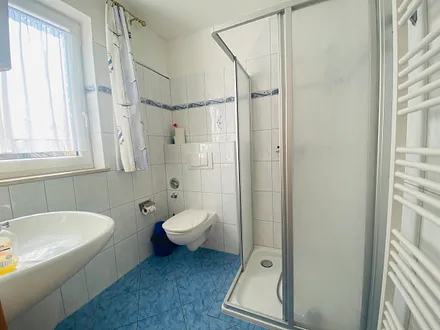 Geräumiges Bad mit ebenerdiger Dusche, Fussbodenheizung, Handtuchtrockner