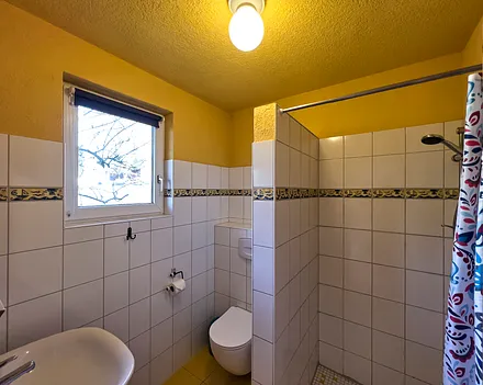 Bad mit Dusche, WC und Waschbecken