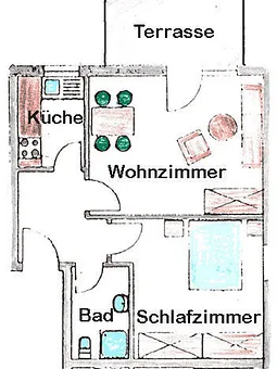 Grundriss der Wohnung mit Terrasse