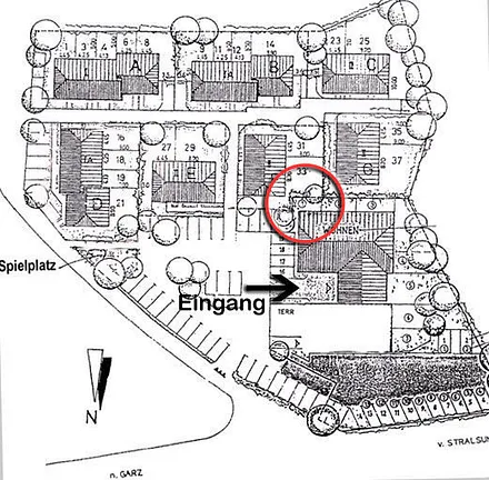 Lage der Ferienwohnung W01 im Ferienpark Gustow