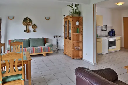 Wohnbereich mit Blick in den Küchenbereich