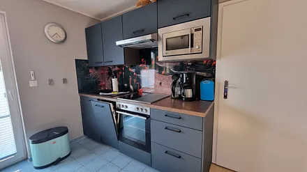 Küchenzeile mit Mikrowelle, Backofen und Spülmaschnine