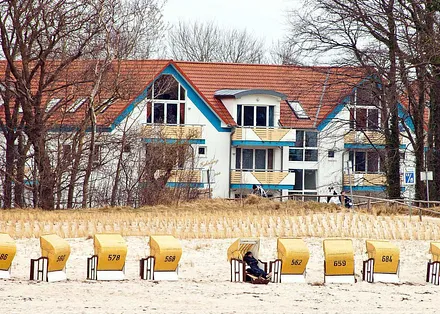 Blick vom Strand auf die FeWo-Anlage