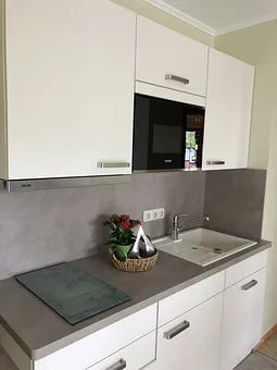 Küchenzeile mit Mikrowelle und Geschirrspüler