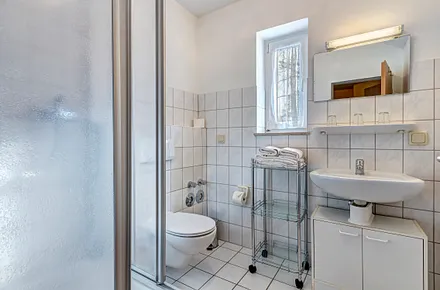 Bad mit Dusche/WC, Fön