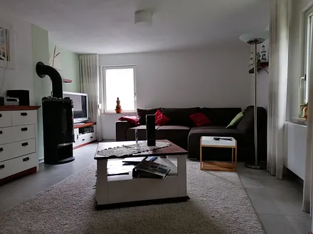 Wohnzimmer mit Kamin und  Schlafcouch