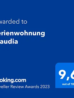 Auszeichnung von Booking.com  (Europas größtes Buchungsportal für Fe-Wo, + Hotels)