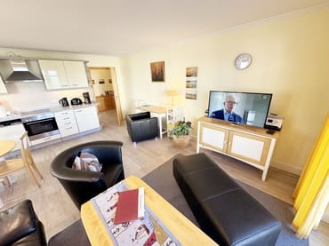 Wohnzimmer mit TV und Sesel