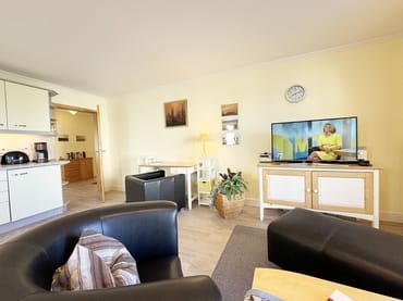 Wohnzimmer mit Couch und Sesel