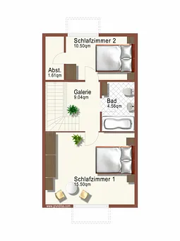 Grundriss der oberen Etage (Schlafbereich) der Maisonette-Fewo "Rügen 35"