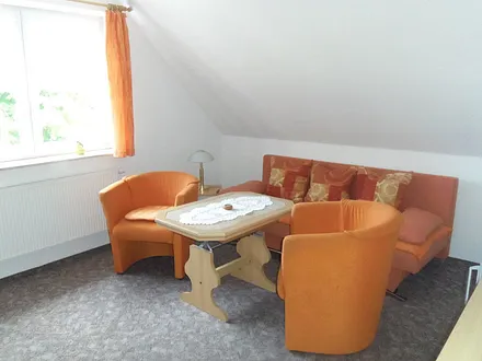 Wohnzimmer mit Liegesofa (eventuelle Aufbettung für 2 Personen)