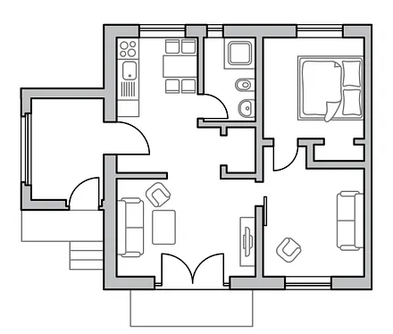 Grundriss der Wohnung mit zusätzlichem Wohn/Schlafraum ab 05/2026