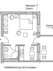 Unsere Ein-Zimmer-Appartements vom Typ D303 liegen in unterschiedlichen Etagen.