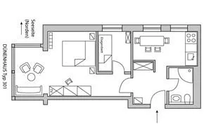 Die Ferienwohnung vom Typ 301 ist mit ihren zwei Zimmern und der sparaten Küche ideal für Familien. Das Appartement D 301 liegt in der 3. Etage.