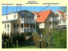 der obere Balkon gehört zur Ferienwohnung und ist zur Südseite ausgerichtet die Fenster sind lt. Beschriftung den Zimmern zugeordnet.