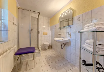 Bad mit Dusche/WC und Fön