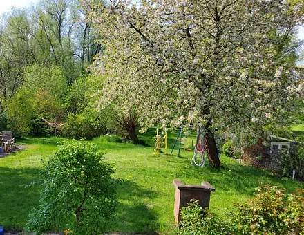 Blick vom Balkon in den Garten