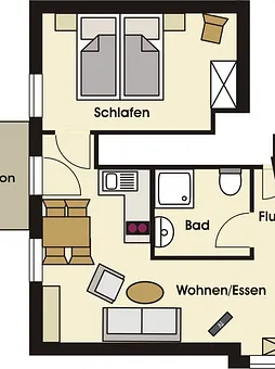 Der Grundriss unserer gemütlichen Ferienwohnung im OG mit Balkon