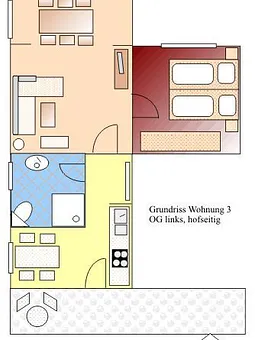 Skizze Grundriss Wohnung 3 OG mit kleinem Balkon
