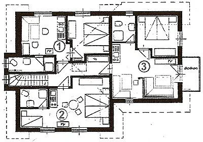 Grundriss der 3 Wohnungen im OG