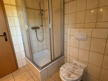 Badansicht mit WC und Dusche
