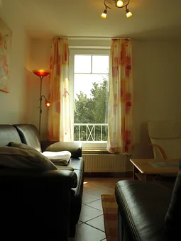 Sicht ins Wohnzimmer mit dem Südfenster