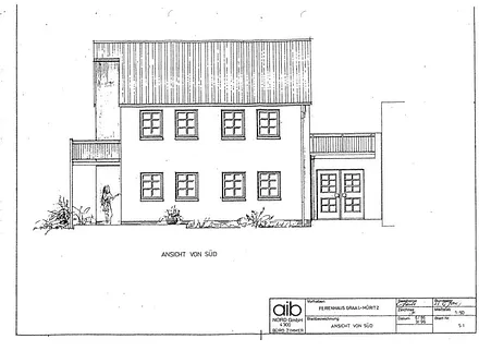 Zeichnung der Ansicht Südseite des Ferienhauses