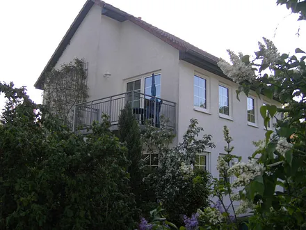 Der kleinere der beiden Balkons der Wohnung, zur Abendsonne hin