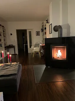 Kaminofen mit Bibliotheksbereich