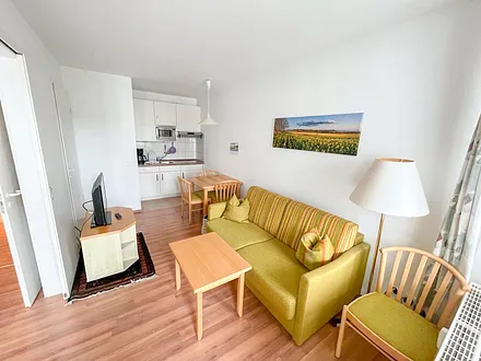 Wohnzimmer mit Küche und Ausziehsofa