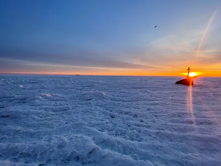 Februar 2026: zugefrorene Ostsee (Südstrand) soweit das Auge reicht