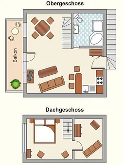 Der Grundriss der Wohnung über zwei Etagen -1.OG und DG-