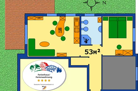 Wohnungsaufteilung (EG Süd/Westlage); weitere Fotos auf der Webseite www.sola-bona-zingst.de