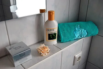 Bad mit Fenster, Dusche und WC