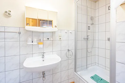 im Duschbad, Dusche mit Absatz