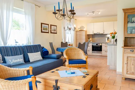 Helles Wohnzimmer mit integrierter Küche