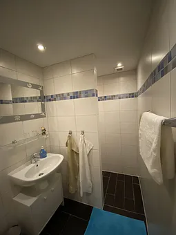 Kleines Bad mit barrierefreier Dusche,Waschbereich und WC