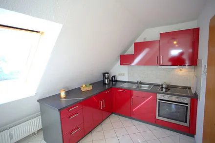 Küche mit Geschirrspüler und Backofen