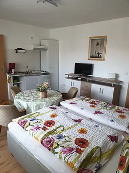 Küchenzeile mit Kühlschrank u. 2 Herdplatten