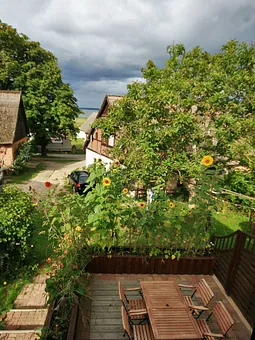 Terrasse von oben aus dem Schlafbereich betrachtet